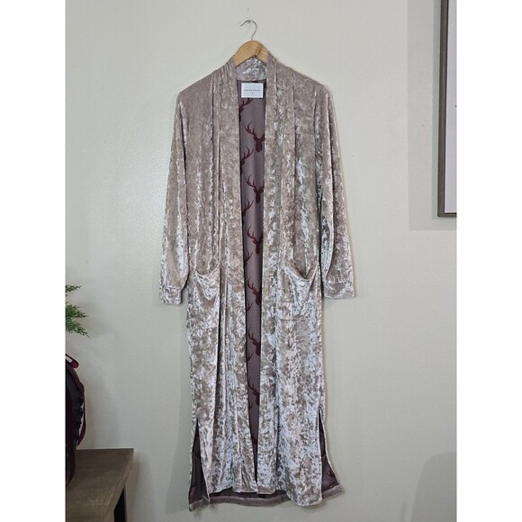 Panache Apparel Crushed Velvet Duster Cardigan Small Maxi Boho Chic Cabincore - Picture 2 of 15